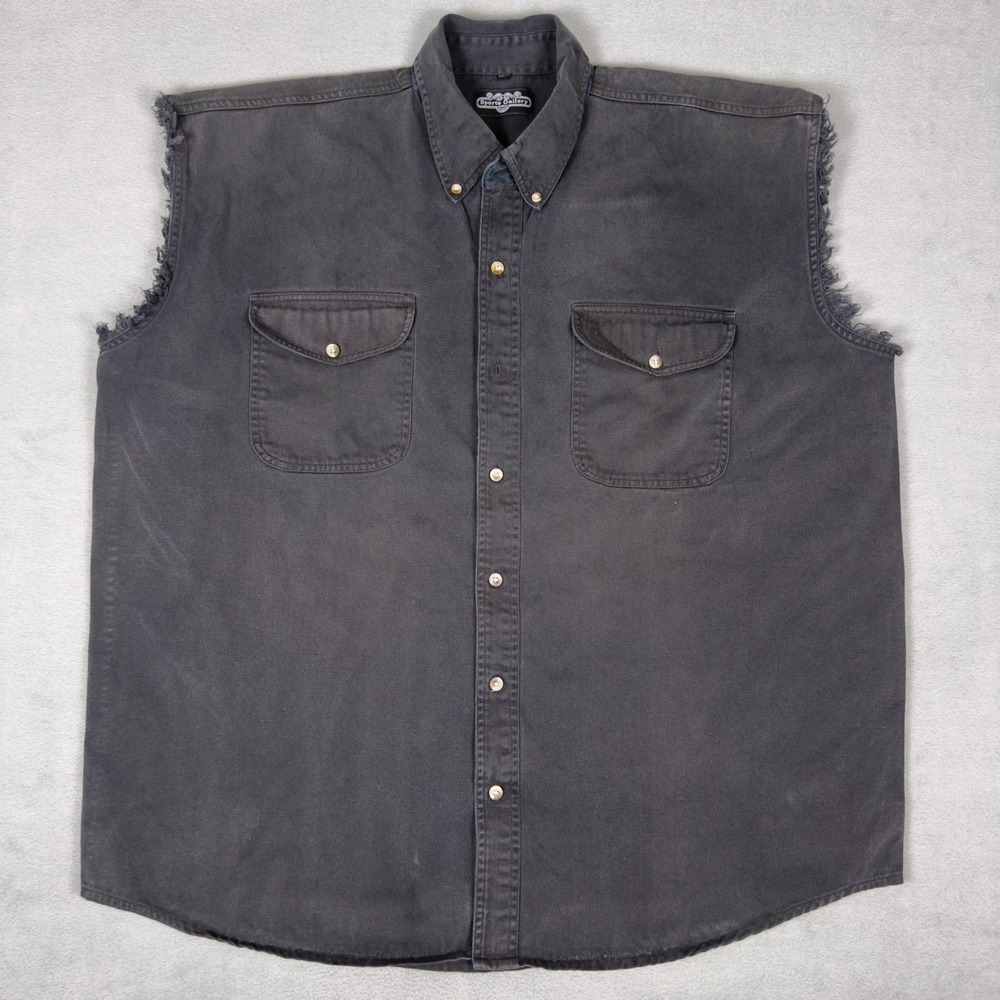 Vintage 90s Harley‎ Davidson Sleeveless Cutoff Button Up Shirt 2XL Gray Biker